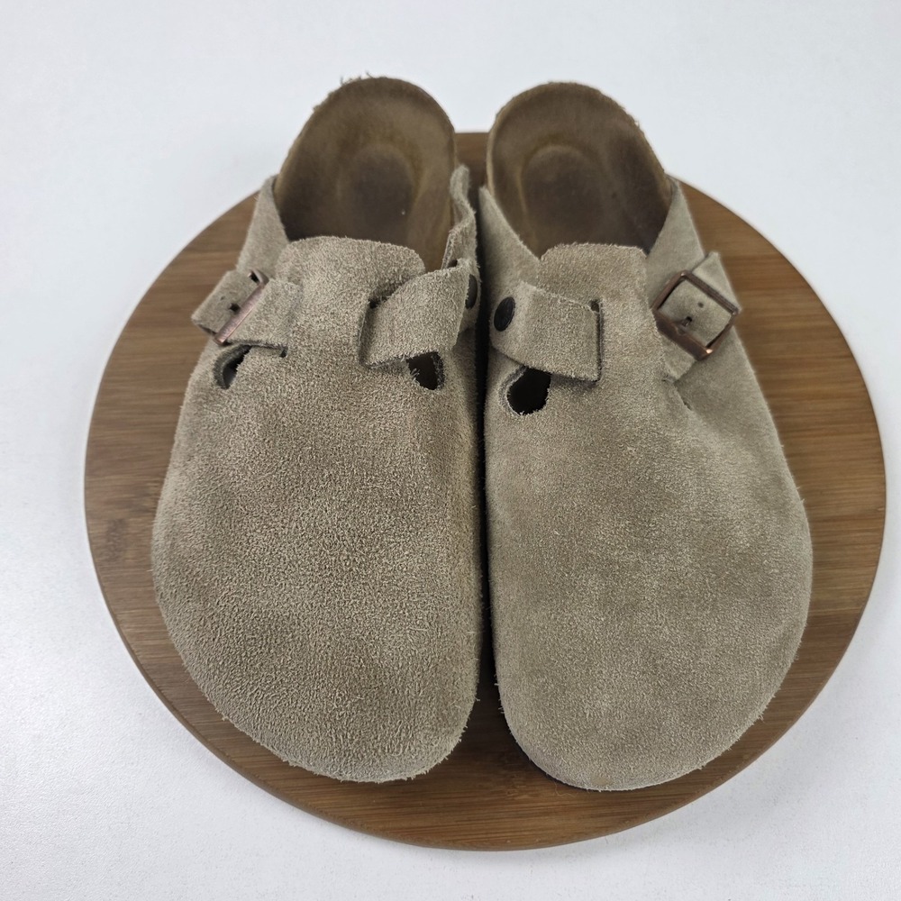 Birkenstock Boston Super Clog Sandals Shoes Mens Size 12 Beige Suede Slip On